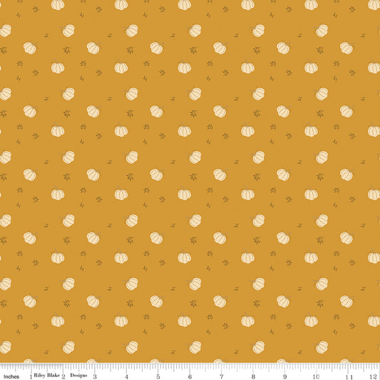 Bountiful Pumpkins Small Gold Sandy Gervais Riley Blake Designs Cotton Fabric RB-C17864-GOLD