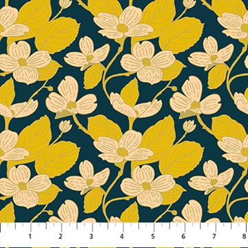 Bramble and Bloom Dogwood Floral Blue Katie O'Shea FIGO Northcott Cotton Fabric NC-FIGO-91368-45