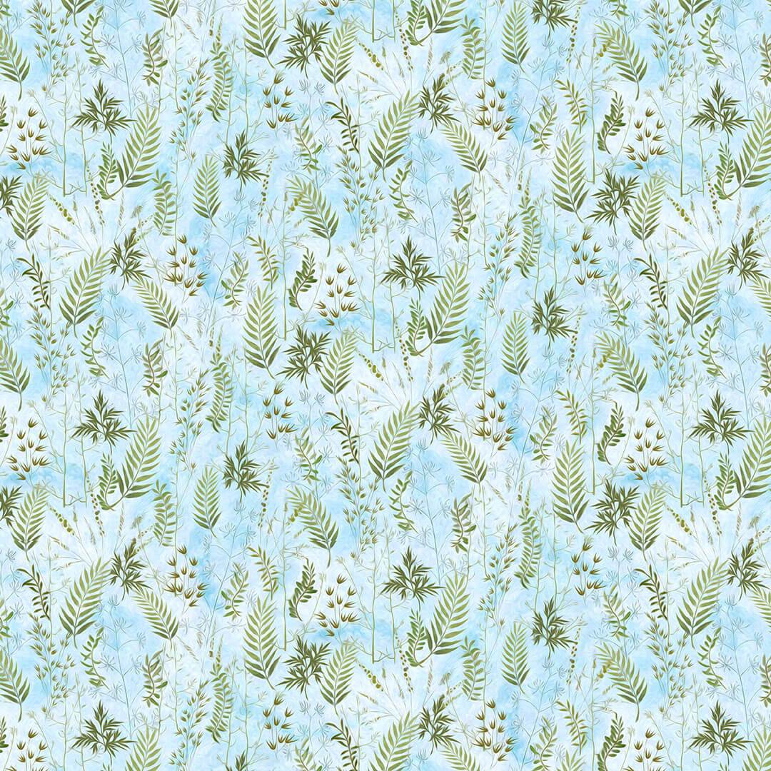 Break of Dawn Foliage Light Blue Sinead Jones Blank Quilting Cotton Fabric