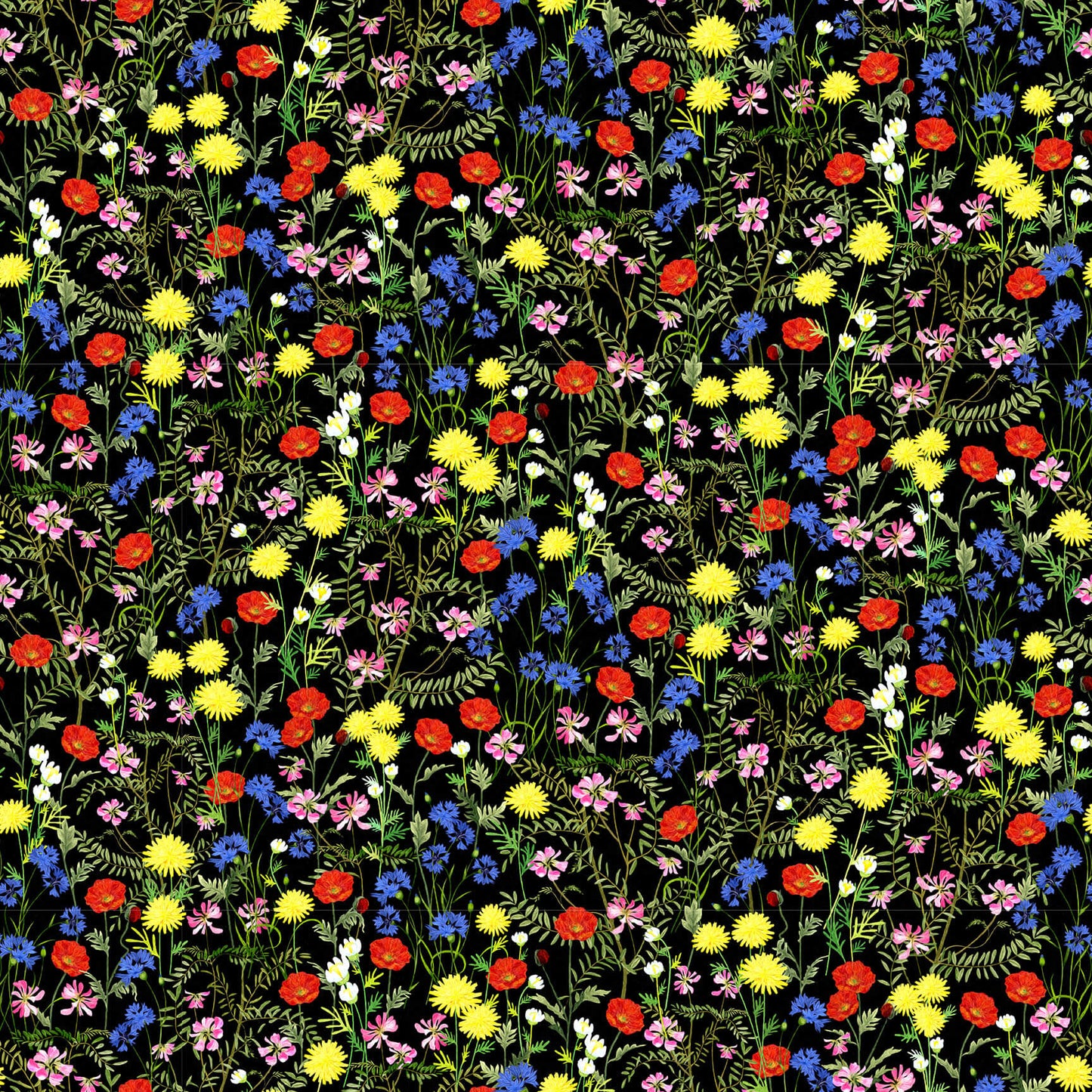 Break of Dawn Large Wildflowers Black Sinead Jones Blank Quilting Cotton Fabric