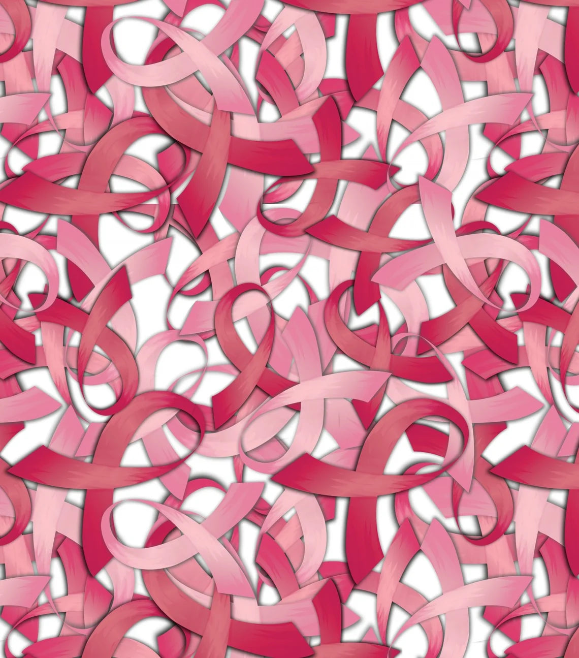 Breast Cancer Awareness Packed Ribbons on Ribbons White David Textiles Cotton Fabric