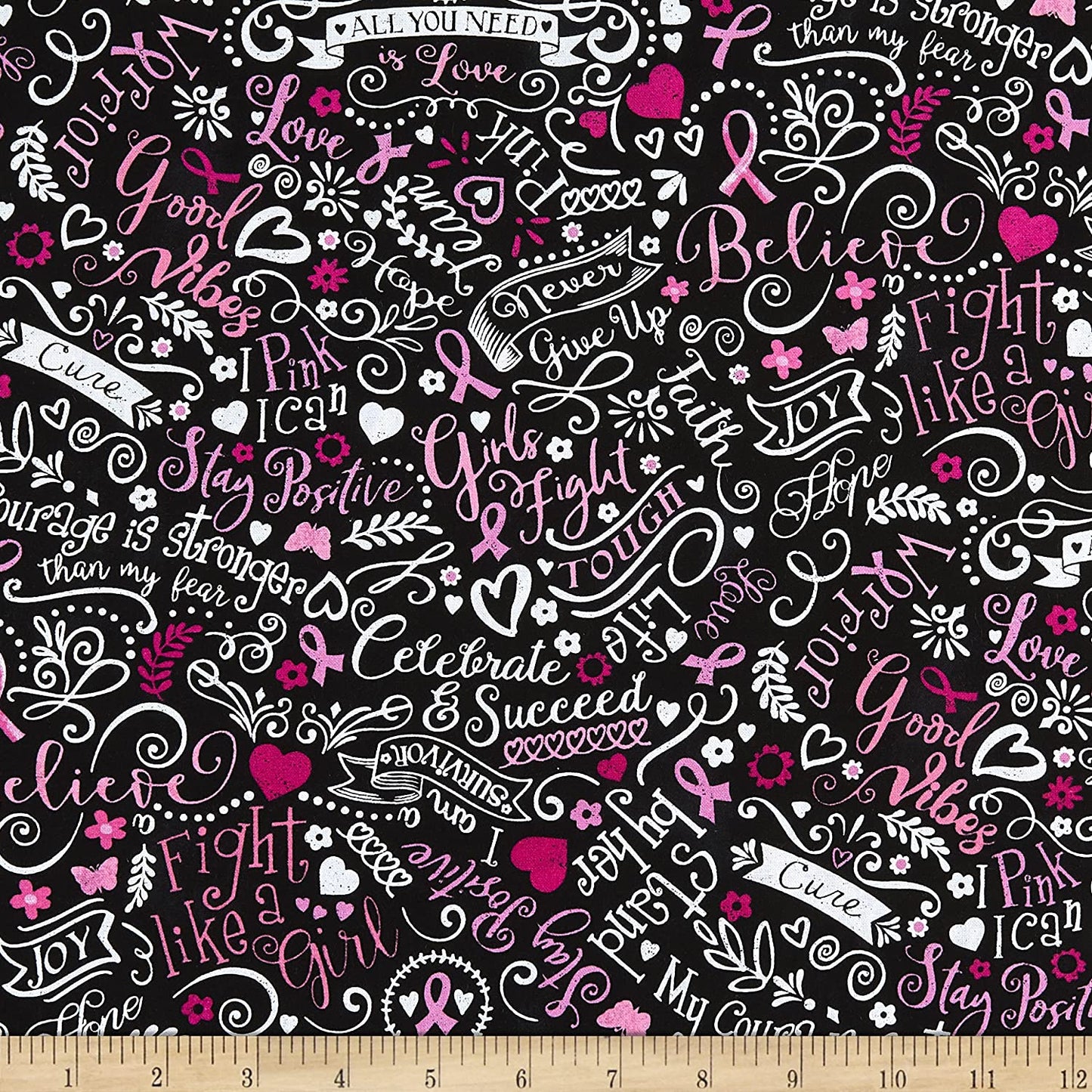 Breast Cancer Awareness Pink Ribbon Breast Cancer Chalkboard Black Timeless Treasures Cotton Fabric