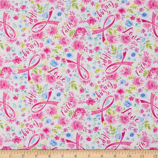 Breast Cancer Ribbon Pink Evie Timeless Treasures Cotton Fabric