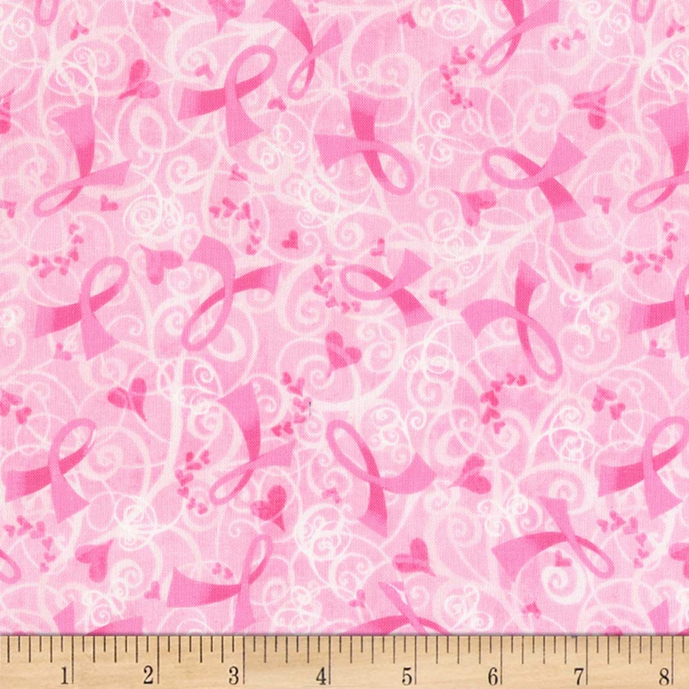 Breast Cancer Ribbon Pink White Timeless Treasures Cotton Fabric