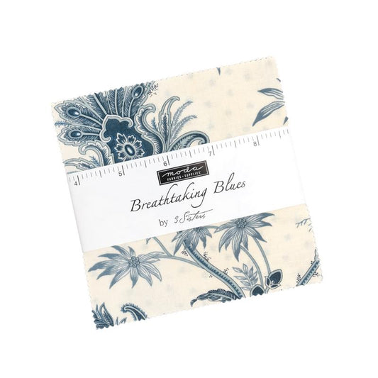 Breathtaking Blues 5" Squares Charm Pack 42pcs 3 Sisters Moda Cotton Fabric MD-44400PP