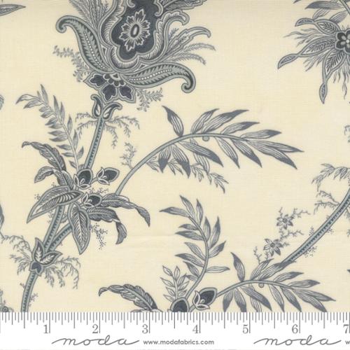 Breathtaking Blues Plume Florals Jacobean Porcelain Ivory 3 Sisters Moda Cotton Fabric MD-44401-14