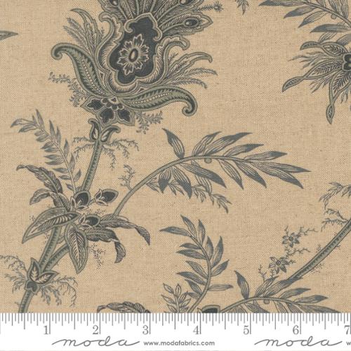 Breathtaking Blues Plume Mochi LINEN Florals Jacobean Tan 3 Sisters Moda Cotton LINEN Fabric MD-44401-11L