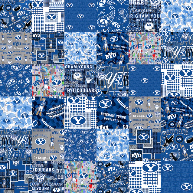 Brigham Young Cougars NCAA College Cheater Quilt Allover 60" Sykel Enterprises Cotton Fabric BYU-1363