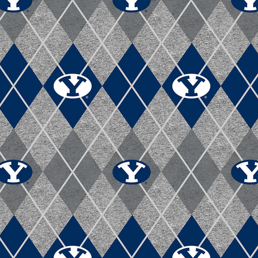 Brigham Young Cougars NCAA College Heather Argyle Sykel Enterprises Polyester Fleece Fabric BYU-1148