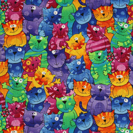 Bright Happy Cats Multi Gail Cadden Timeless Treasures Cotton Fabric