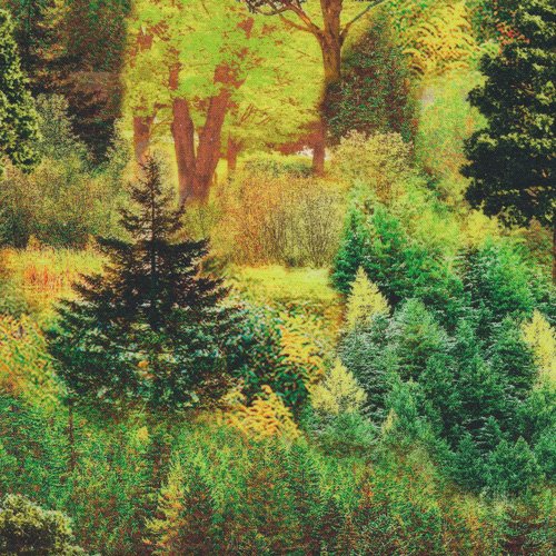 Bright Forest Pine Trees Leaves Mountain View Paintbrush Fabri-Quilt Cotton Fabric