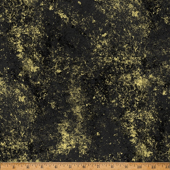 Brilliance Texture Black Gold Metallic Hoffman Cotton Fabric