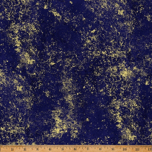 Brilliance Texture Deep Blue Gold Metallic Hoffman Cotton Fabric