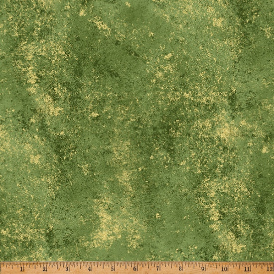 Brilliance Texture Leaf Green Gold Metallic Hoffman Cotton Fabric