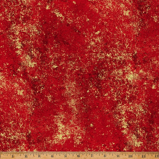 Brilliance Texture Red Gold Metallic Hoffman Cotton Fabric