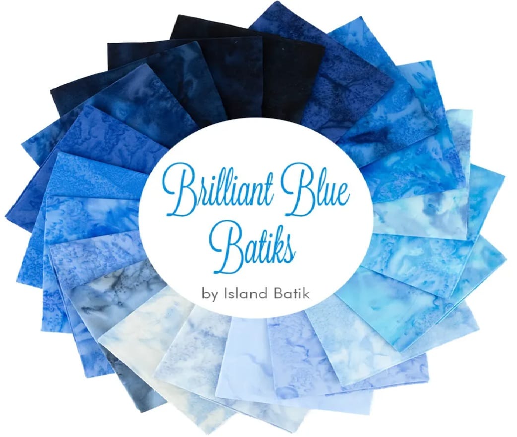 Brilliant Blue Fat Quarter Bundle 18"x21" 20pcs Island Batik Cotton Fabric IB-FQ-ISBBAS-BBL | US Fabric Shop