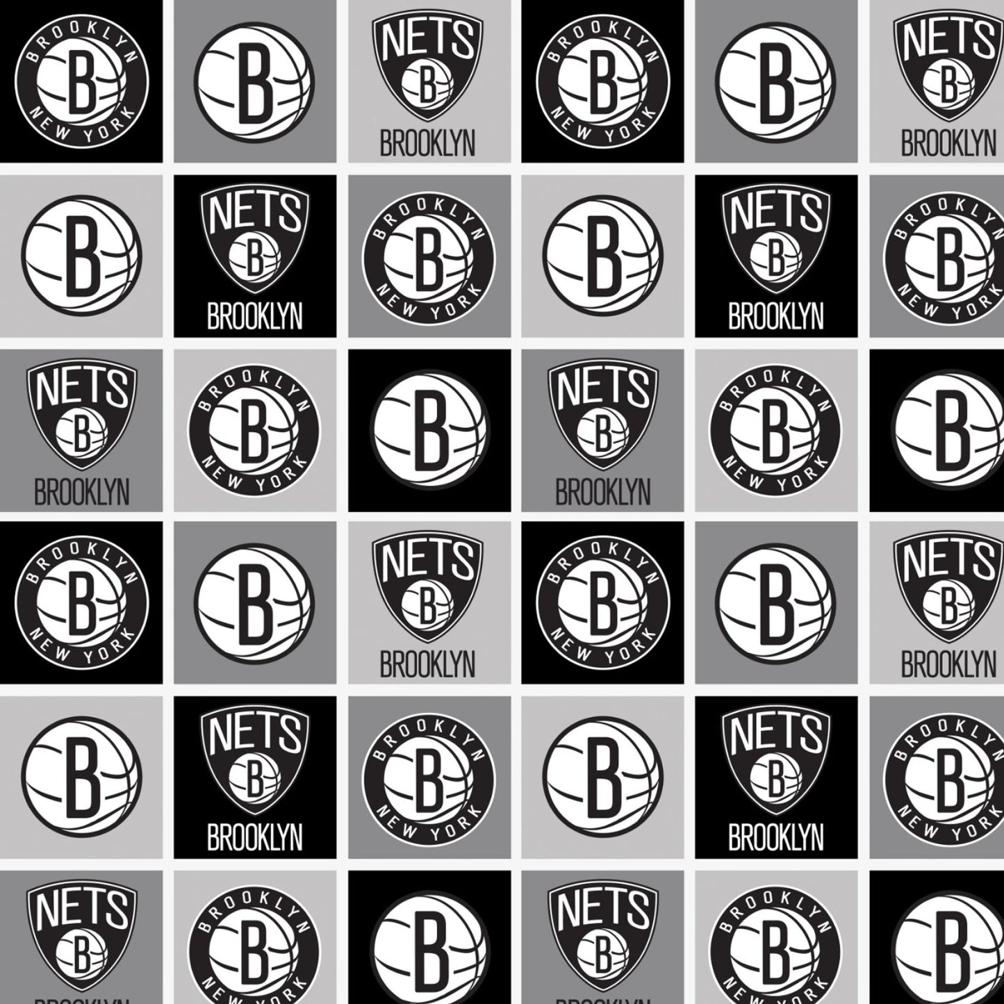 Brooklyn Nets NBA Basketball Block Camelot FLEECE Fabric