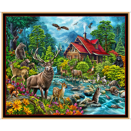 Brookside Lodge Animal Panel 36" Multi Eva Nikolskaya Quilting Treasures Cotton Fabric