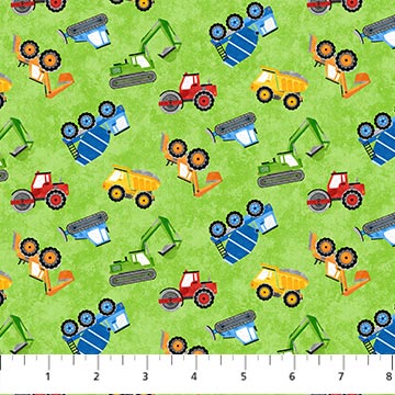 Build your Own World Mini Tossed Vehicle Green Multi Northcott Cotton Fabric