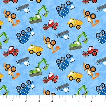 Build your Own World Mini Tossed Vehicle Light Blue Multi Northcott Cotton Fabric