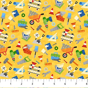 Build your Own World Tossed Tools Yellow Multi Northcott Cotton Fabric