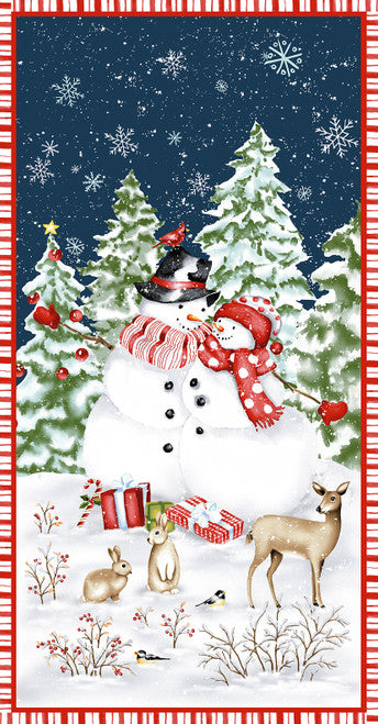 Bundle-Up Winter Snowman Panel 24" Multi Barb Tourtillotte Henry Glass Cotton Fabric