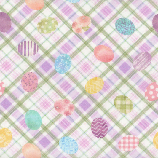 Bunny Kisses & Easter Wishes Eggcelence Tossed Eggs Plaid Purple Beth Albert 3 Wishes Cotton Fabric