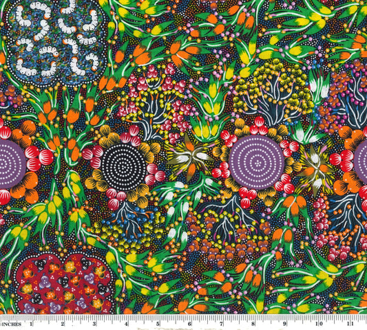 Bush Plum and Bush Banana Dreaming Multi Marilyn Abbott M&S Textiles Australia Cotton Fabric MSTA-BPBBM-Multi