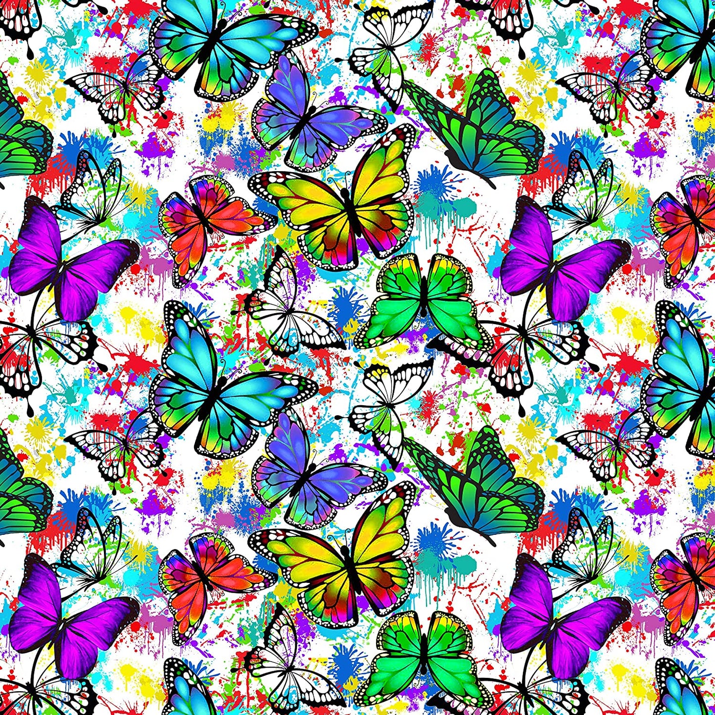 Butterflies and Color Splatter Allover Sykel Cotton Fabric