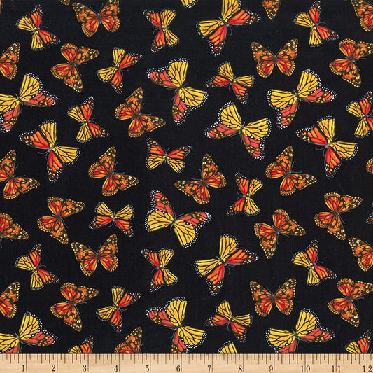 Butterflies Black Sunflower Sunset Timeless Treasures Cotton Fabric