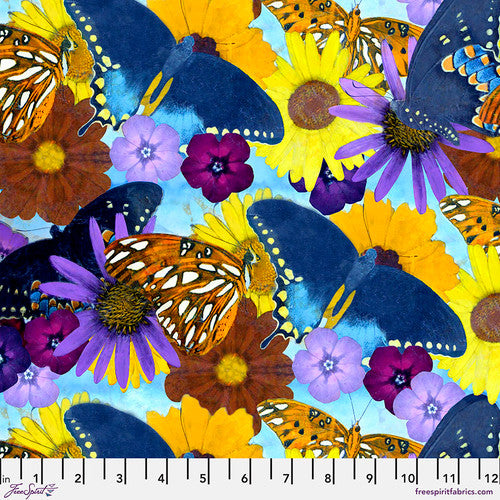 Butterfly Garden Winged Garden Multi Winter Print Free Spirit Cotton Fabric