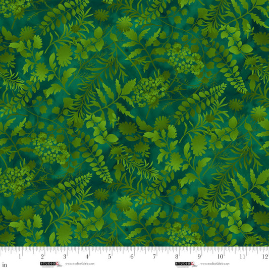 Butterfly Boutique Forest Ferns Forest Green Elizabeth Isles Studio E Cotton Fabric SE-8603-66