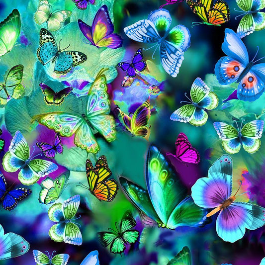 Butterfly Garden Electric Butterflies Electric Multi Timeless Treasures Cotton Fabric TT-NATURE-CD3157-MULTI