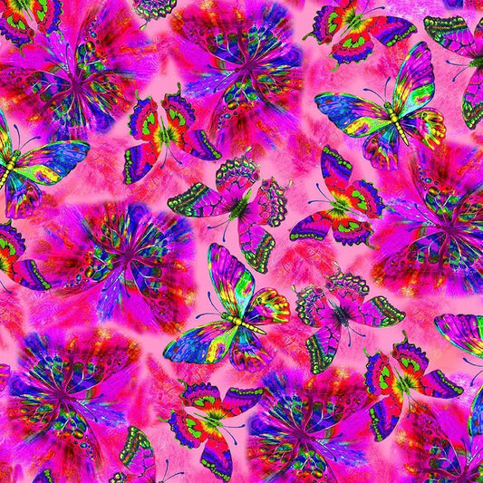 Butterfly Garden Flying Electric Butterflies Pink Timeless Treasures Cotton Fabric TT-NATURE-CD2153-PINK