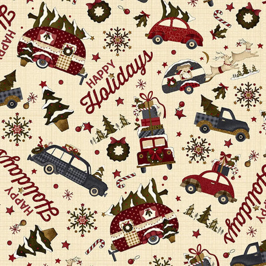 Buttermilk Winter Car Toss Cream Stacy West of Buttermilk Bas Henry Glass Cotton Fabric