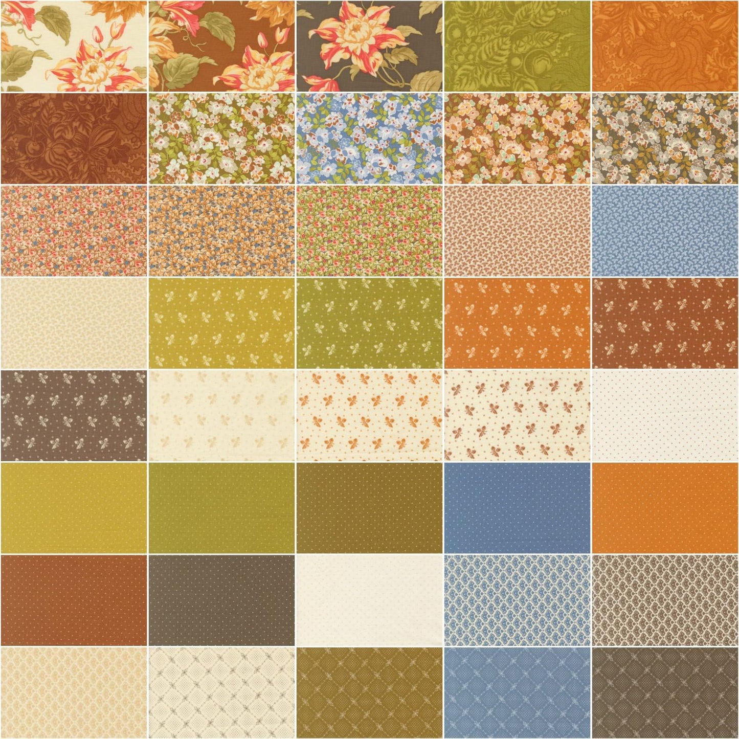 Butternut and Sage 5" Squares Charm Pack 42 pcs Joanna Figueroa Moda Cotton Fabric MD-35440PP