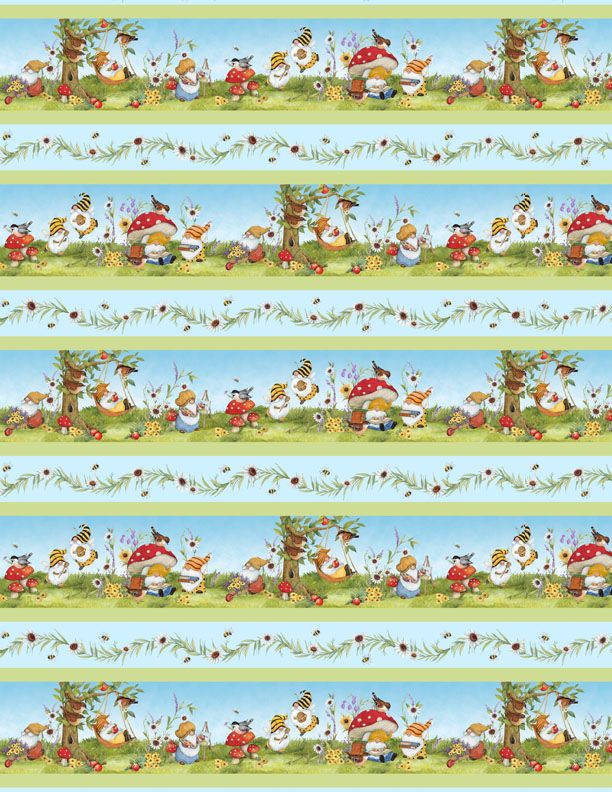 Buzzin My Gnome-iezz Repeating Stripe Multi Susan Winget Wilmington Prints Cotton Fabric