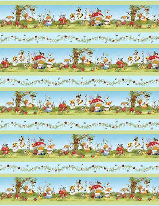 Buzzin My Gnome-iezz Repeating Stripe Multi Susan Winget Wilmington Prints Cotton Fabric