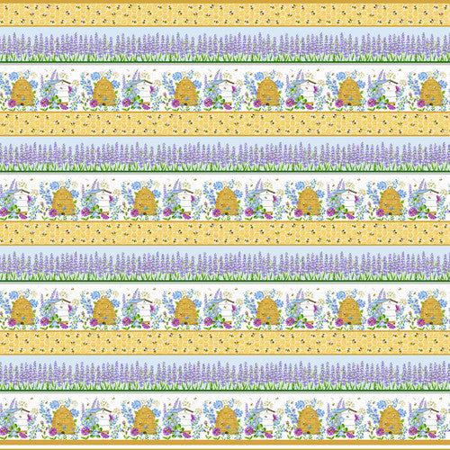 Buzzy Bee Border Stripe Floral Bee Multi Jane Alison Henry Glass Cotton Fabric