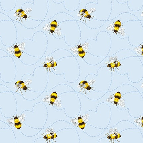 Buzzy Bee Tossed Bees Blue Jane Alison Henry Glass Cotton Fabric