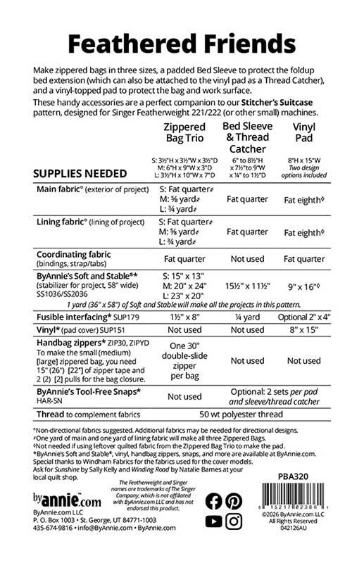 By Annie's Feathered Friends Sewing Machine Accessories Bag Pattern PBA-320 | US Fabric Shop