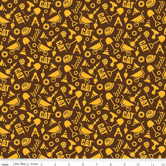 CAT Buildin' Crew Construction Set Brown Licensed Riley Blake Cotton Fabric RB-C8103-BROWN