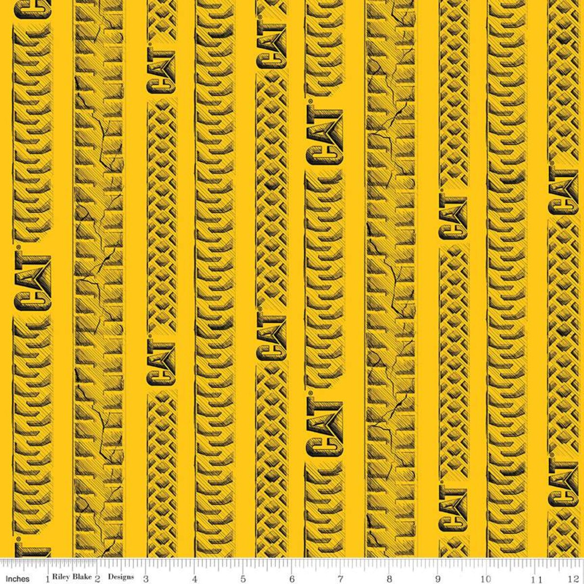CAT Building Construction Equipment Tracks Yellow Licensed Riley Blake Cotton Fabric RB-C9103-YELLOW