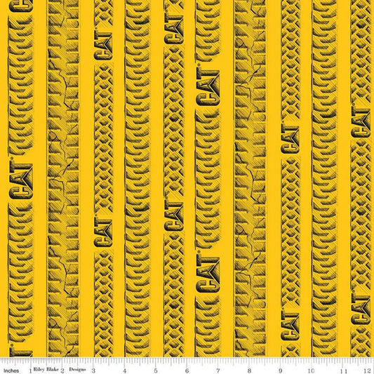 CAT Building Construction Equipment Tracks Yellow Licensed Riley Blake Cotton Fabric RB-C9103-YELLOW