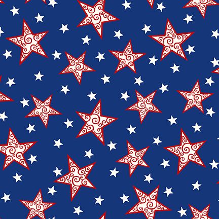 Anthem Stars Dark Blue Satin Moon Designs Blank Quilting Cotton Fabric