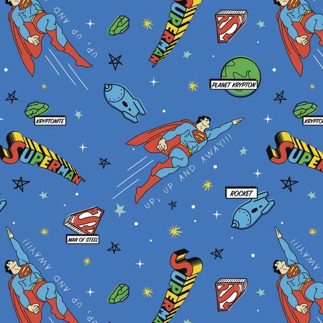 Superman Space Doodle Blue Camelot Cotton Fabric