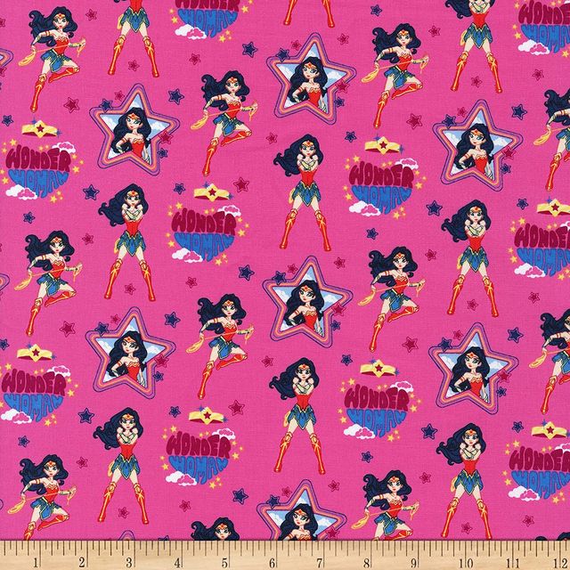 Wonder Woman Young DC Wonder Woman Jr Take a Stand Magenta Camelot Cotton Fabric