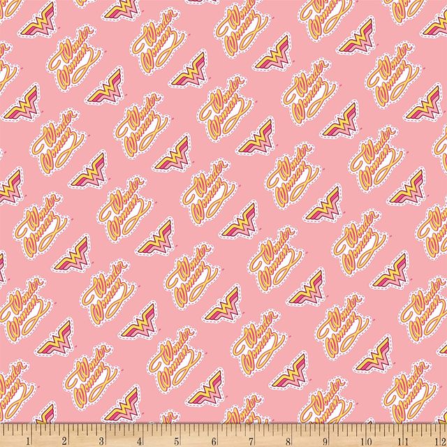 Wonder Woman Young DC Wonder Woman Jr Retro Logo Pink Camelot Cotton Fabric