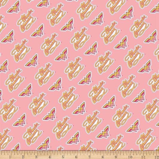 Wonder Woman Young DC Wonder Woman Jr Retro Logo Pink Camelot Cotton Fabric