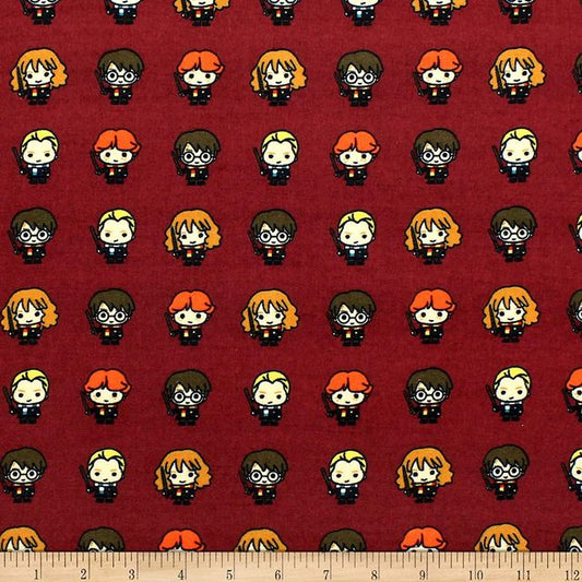 Harry Potter Lined Up Kawaiis Bamboo Burgundy Wizarding World Camelot FLANNEL Fabric